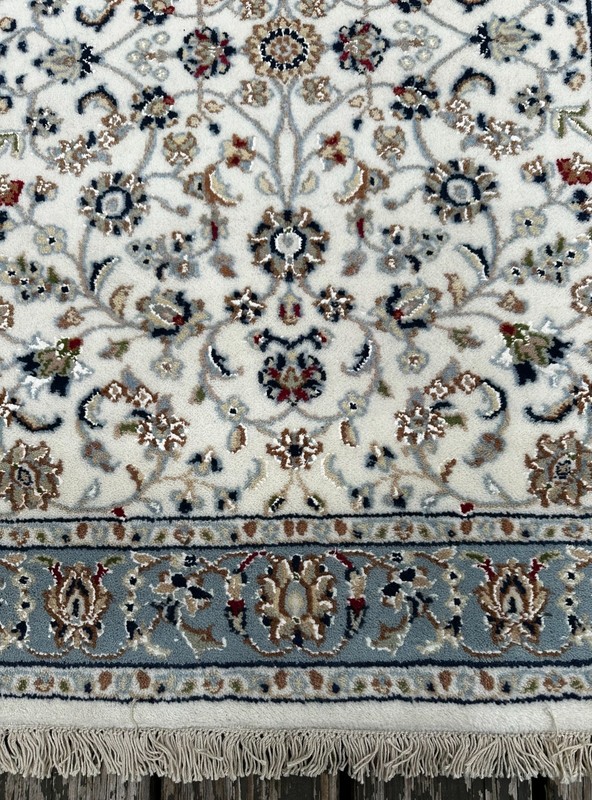Fine Quality New Handmade Silk & Wool White Oriental Runner, Floral Design, 3x12 gallery