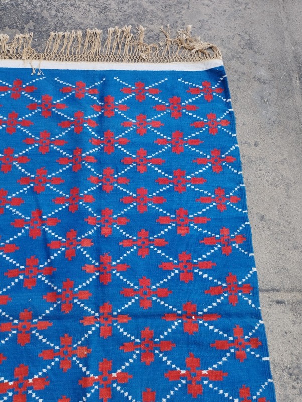 Vintage Handmade Moroccan Tribal Wool Blue Color Kilim Rug 185x104 cm gallery