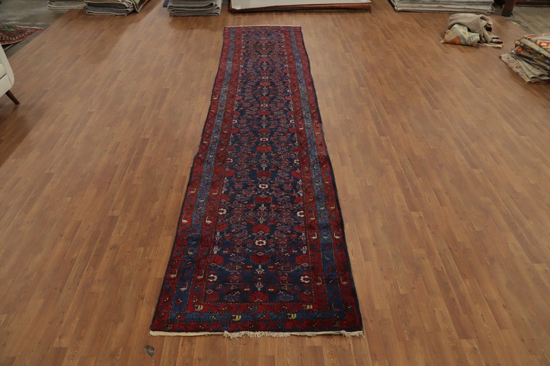 Antique Vegetable Dye Blues Wool Hand-knotted Traditional 16 ft Runner Rug 4x16 gallery