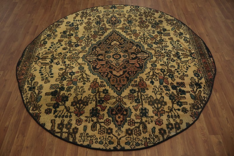 Vintage Living Room Round Rug 7x7 ft Wool Hand-knotted Floral Classic Carpet gallery