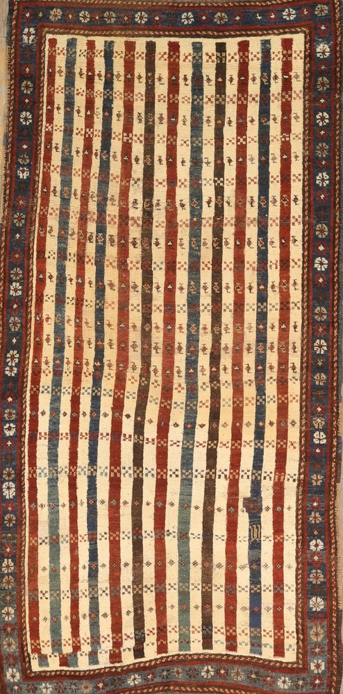 3'x7' Tribal Stripped Antique Ivory Caucasian Late 19th Century Rug