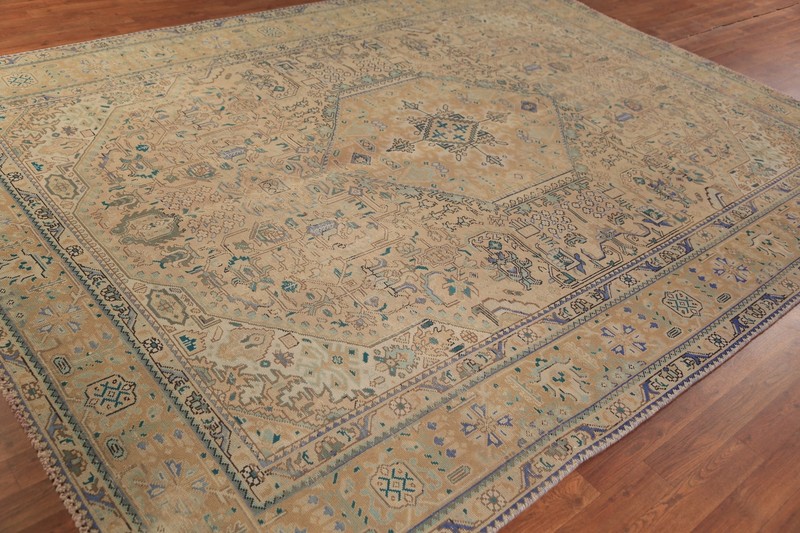 Traditional Vintage Muted Handmade Wool Geometric Tebriz Area Rug 8x11 gallery