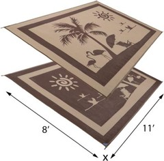 Outdoor Patio Deck RV Mat Reversible Rug 8 x 11 ft Foldable Brown Tropical Oasis