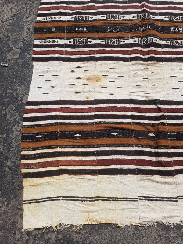 Vintage Handmade Fulani Striped Wool Kilim Rug Carpet 228x137 cm gallery