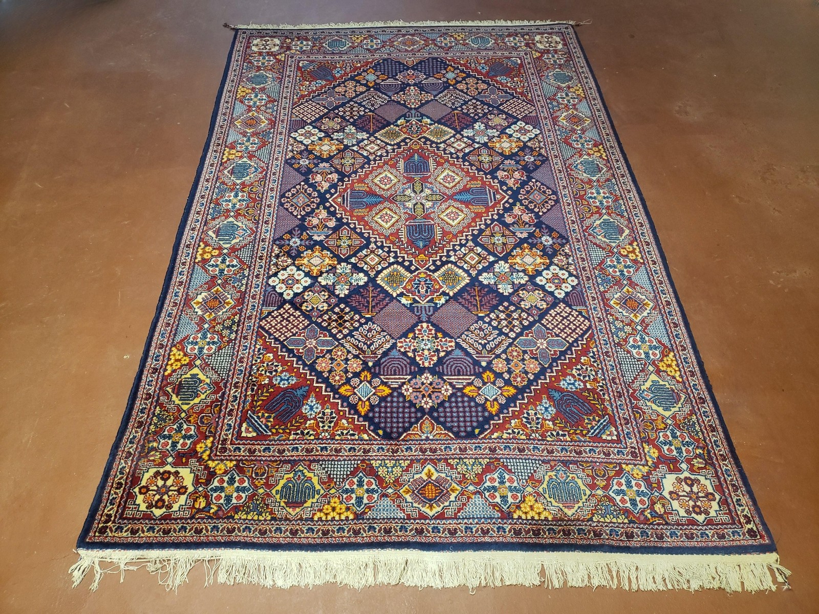 Per'sian Rug 5x7, Dark Blue, Multicolor Panel Design, Wool Handmade gallery