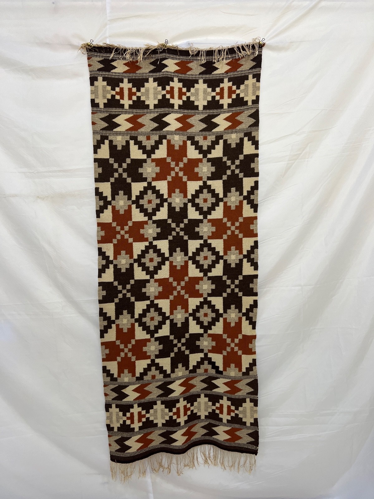 Vintage Swedish Wool Rug Earth Tone Geometric Tribal Flatweave Handwoven Runner gallery