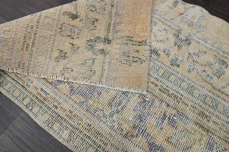 Vintage Turkish Runner Rug 2x7ft Wool Anatolian Handmade Hallway Oushak BEIGE gallery