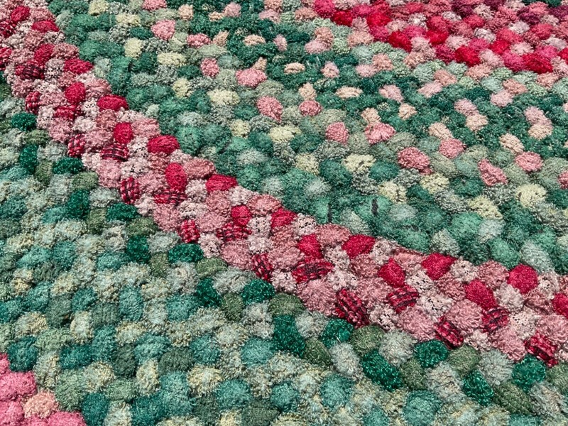 Vintage Braided Rug 7X8 ft, Large Oval Weave Rug, Multicolor Frieze Wool USA gallery