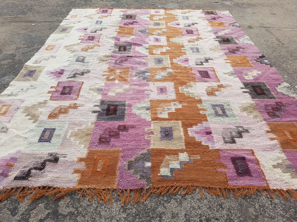 Distressed Vintage Traditional Handmade Peruvian Wool Multicolor Kilim 149x103cm