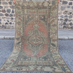 Turkish Area Anatolian Rug 3.87 x 6.89 ft , 4×7 Worn Handmade 118 x 210 cm