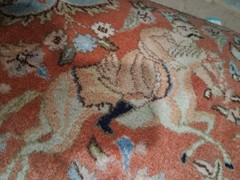 high quality 13’x19′ Rug w Floral /Hunt motif corals, creme, no peach blues gn