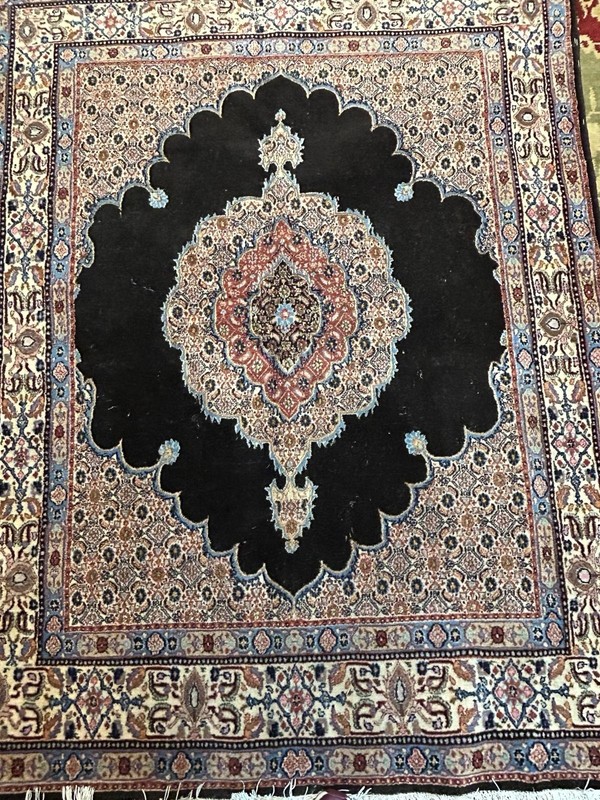 Navy Blue Floral Antique Rug 6.5 X 4.75 Ft Handmade gallery
