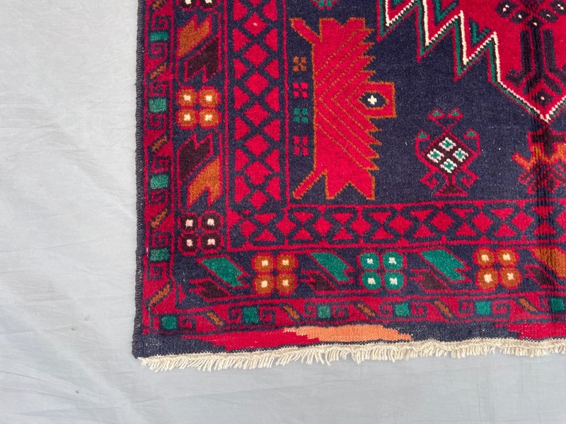 3'1x4'11 ft Vintage Afghan Baluchi Hand Knotted Wool Red Navy Star Medallion Rug gallery