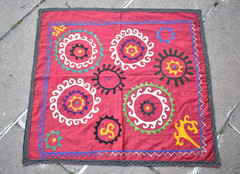 Vintage Uzbek Suzani Cover 25” x 27” Silk Embroidered Wall Hangings Suzani