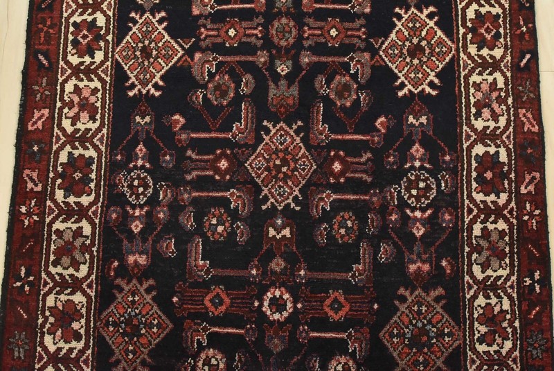 Vintage Tribal Runner 3’6” x 8’10” Blue Wool Geometric Hand-Knotted Oriental Rug gallery