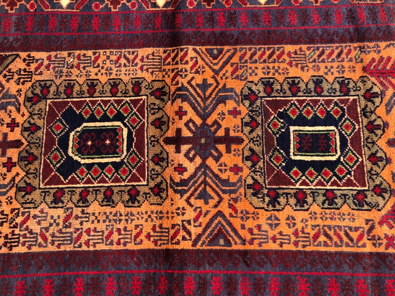 3'2x5'2 Vintage Afghan Rug Hand Knotted Orange Red Geometric Tribal Wool Carpet gallery