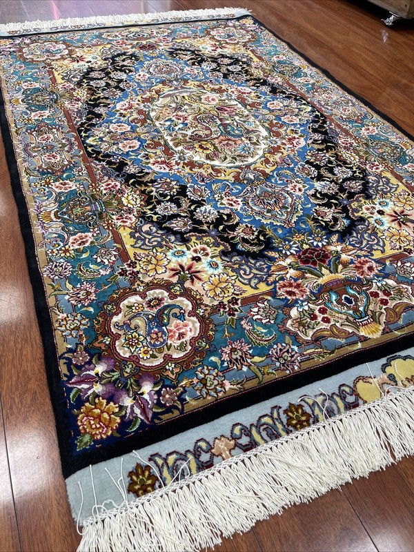 Authentic Hand Made Rug Silk Middle Eastern 3x5 Feet Blue gallery