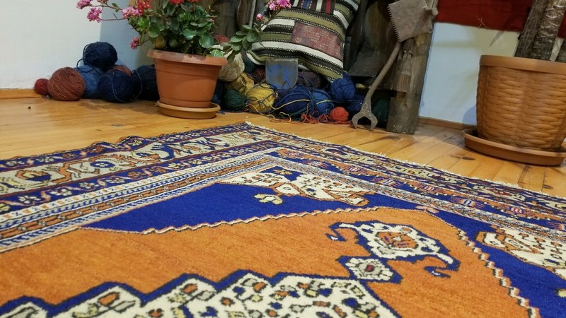 Beautiful Vintage 1950-1960s Wool Pile, Henna Dye Tribal Dowry Rug 4’4”x 6’6” gallery