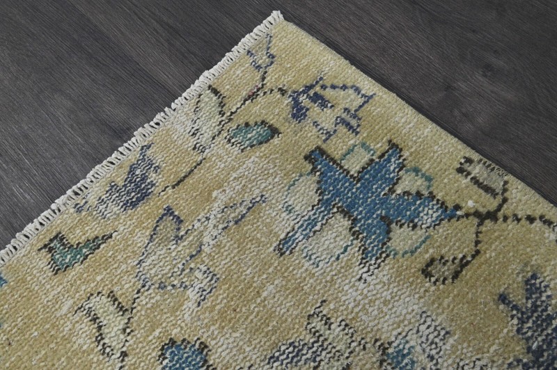 Vintage Turkish Runner Rug 2x7ft Wool Anatolian Handmade Hallway Oushak YELLOW gallery