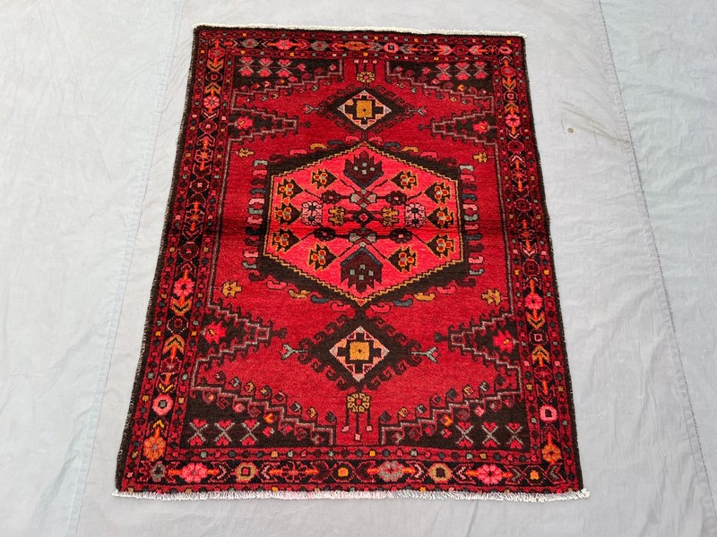4x5 Vintage Red Afghan Hand Knotted Wool Rug Soft Pile Tribal Geometric Carpet gallery