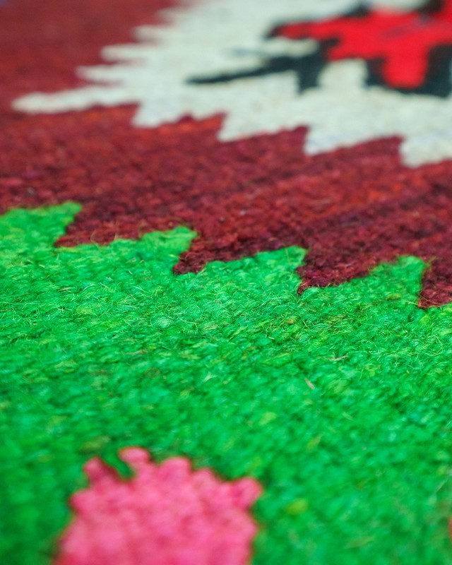 Romanian Transylvanian Runner Rug Handwoven Wool Geometric Burgundy 1970s gallery
