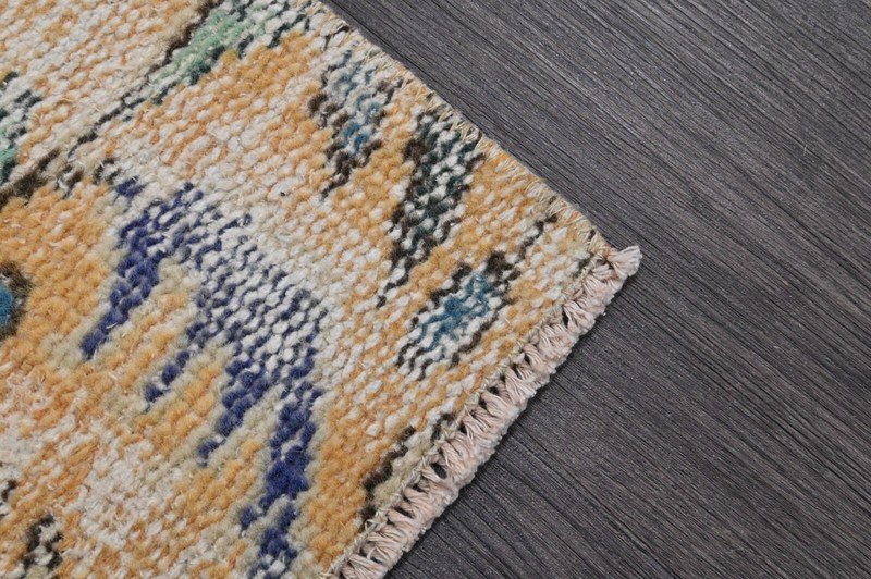 Vintage Turkish Runner Rug 2x7ft YELLOW Handmade Anatolian Oushak Hallway Wool gallery