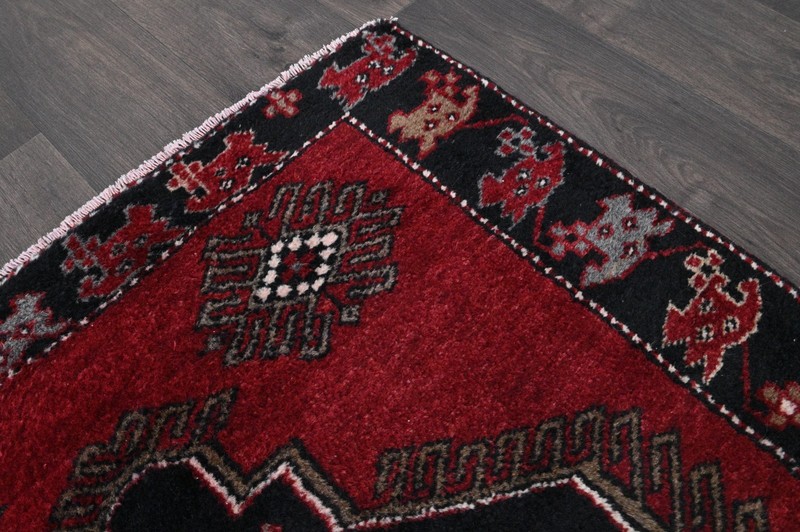 Vintage Turkish Runner Rug 3x13ft Wool Anatolian Handmade Hallway Oushak RED gallery