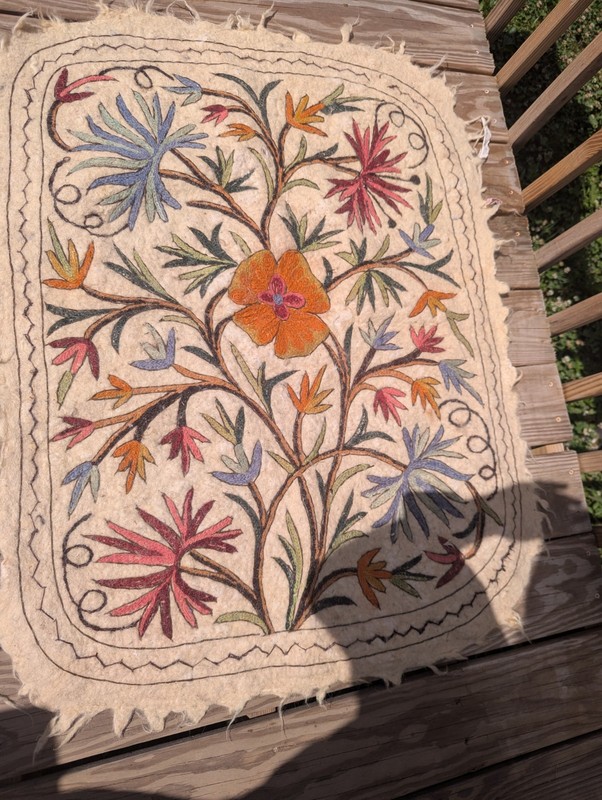 Antique Floral kashmiri Namada rug pure wool - Made In India - Read Description! gallery