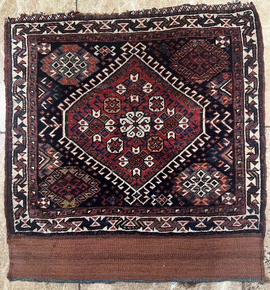 19th Century Qashqai Bag Face from Middle East Hand Knotted