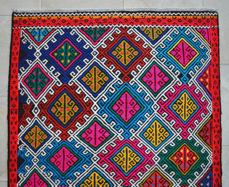 3x5 Rug Hand Made Turkish Rug Vintage Colorful Kilim Rug Actual 3'4" x 5' gallery