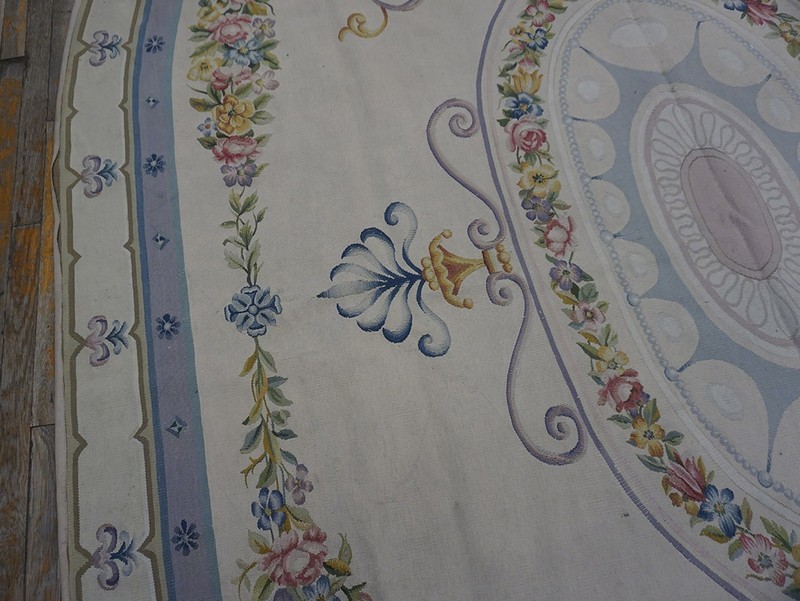 8'x11' Antique Late 19th Century Oval French Aubusson Room Size Carpet Rug gallery