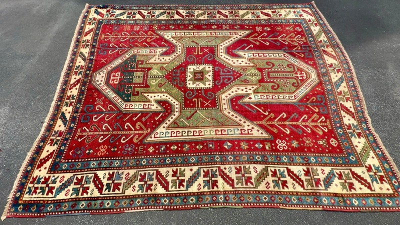 ANTIQUE CAUCASIAN SEWAN KAZAK RUG 6x7FT circa 1870 gallery