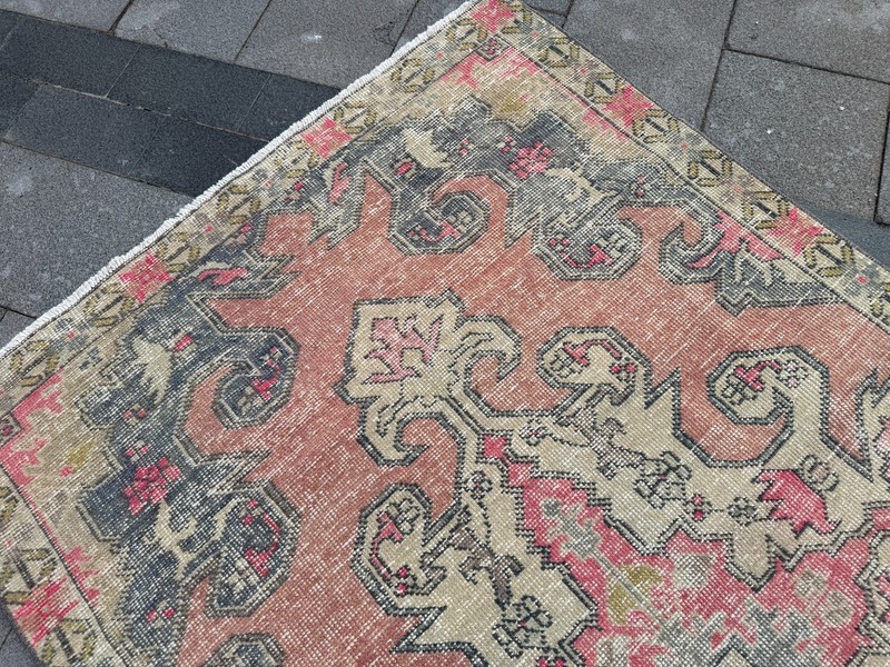 Vintage Turkish Rug 4.3x7.2 Ft Handmade Wool Oushak Area Rug Pink Floral gallery