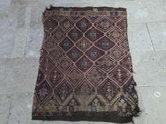 Antique Reyhanlı Sack Rug, Old Wool Tribal Carpet, Anatolian Bag Face Textile
