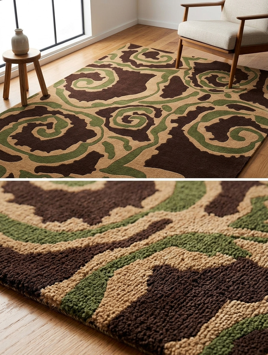 Brown Hand Tufted Spiral Tribal Design Area Rug For Bed Room Wool Carpet 5x8 gallery