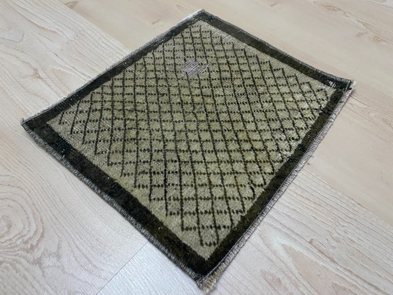 Mini Handwoven Anatolian Square Rug 1x1.2 ft Earth Tone Wool Accent Carpet gallery