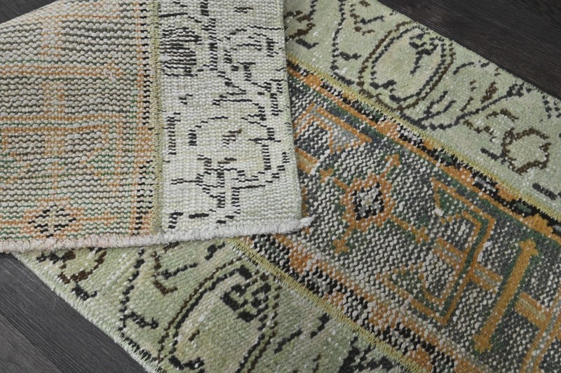 Vintage Turkish Runner Rug 2x6ft Wool Anatolian Handmade Hallway Oushak GREEN gallery