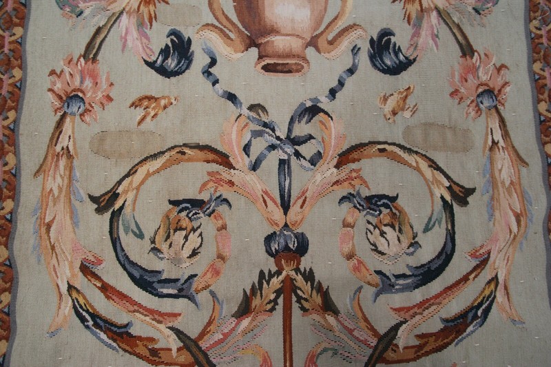 4x5 Rare Antique French Rococo Tapestry Green Handmade Decorative Wall Hanging gallery