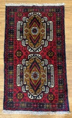 Vintage Turkish Oushak Wool Area Rug Hand-Knotted 55.5″ x 32.75″ Red Gold Navy