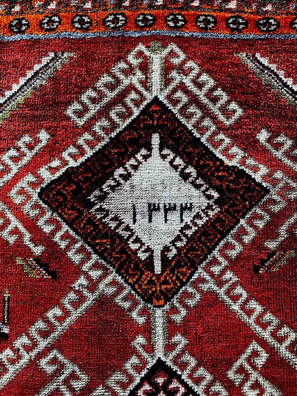 Dated 4x6 Antique Tribal Rug Vibrant Glossy Reds Tangerine Ivory 100% Wool gallery