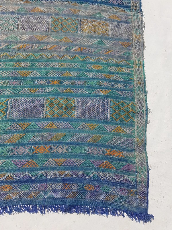 Distressed Vintage Traditional Handmade Moroccan Wool Zinc Kilim 4.8x3.1ft gallery
