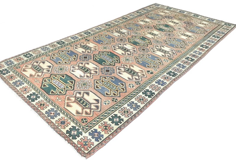 Semi-Antique Distressed Oriental Rug 4'7X9'5 ft Muted Geometric Design Carpet gallery