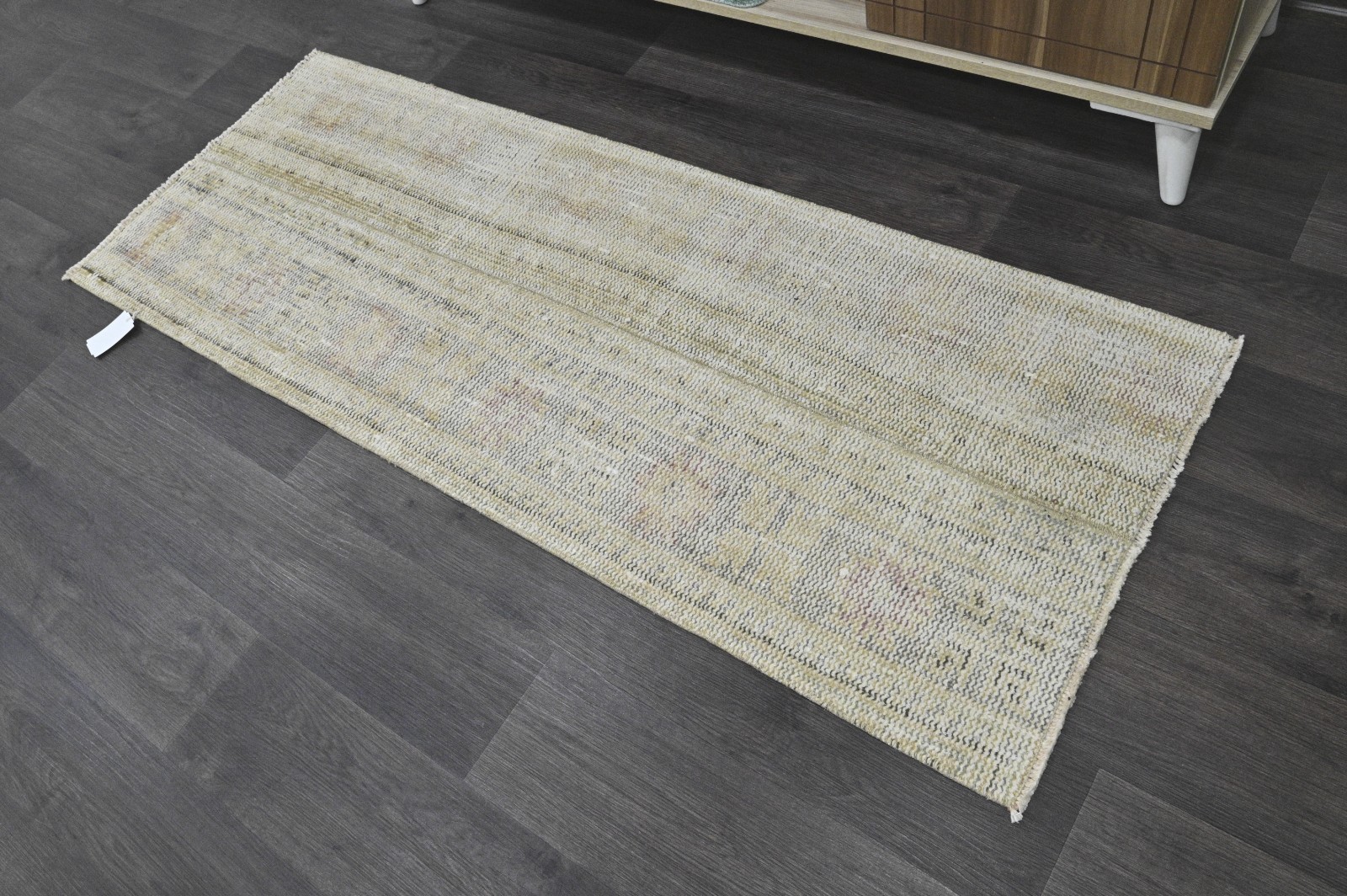 Vintage Turkish Runner Rug 2x5ft BEIGE Handmade Anatolian Oushak Hallway Wool gallery