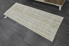 Vintage Turkish Runner Rug 2x5ft BEIGE Handmade Anatolian Oushak Hallway Wool