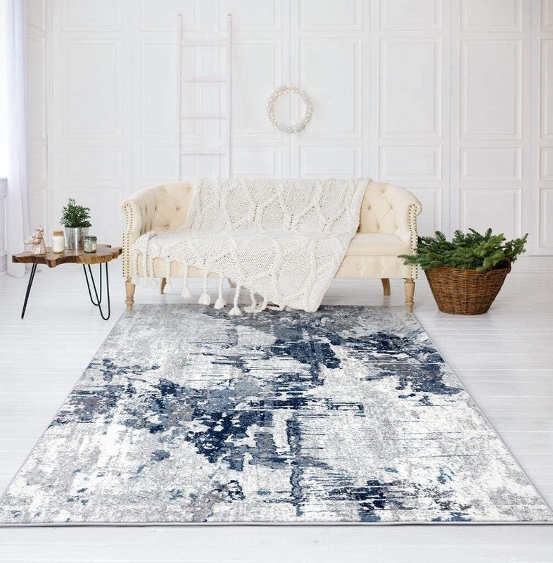 Contemporary Area Rug Blue Abstract Modern Rug Top Quality Carpets Premium Rugs gallery