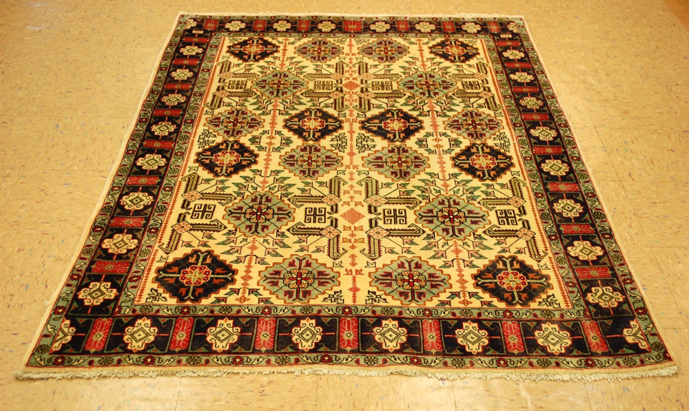 OLD,ANTIQUE CAUCASIAN UNUSUAL ANIMAL DESIGN KAZAK,SHIRVAN STYLE RUG 4'10" x 6'4"