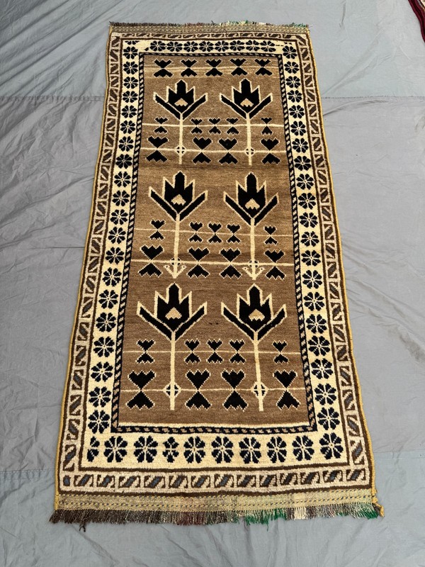 Vintage Afghan Hand-Knotted Wool Rug Beige Tribal Geometric Soft Display Rug gallery