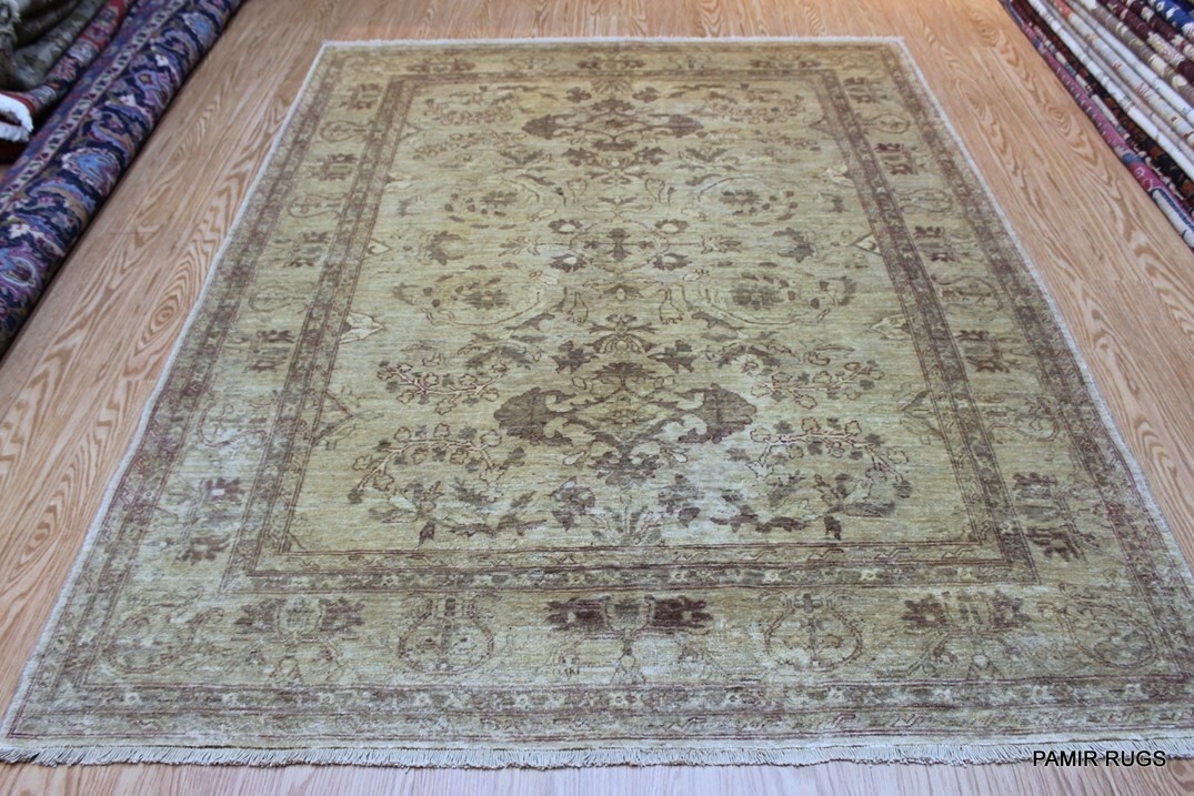 _HAND-MADE_RUG_6' X 8' Soft Color muted Beige Color Cream Background PAMIR gallery