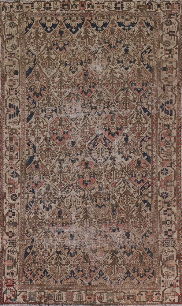 Vintage Muted Distressed Wool Bakhtiari Area Rug 6x10 Handmade Living Room Rug