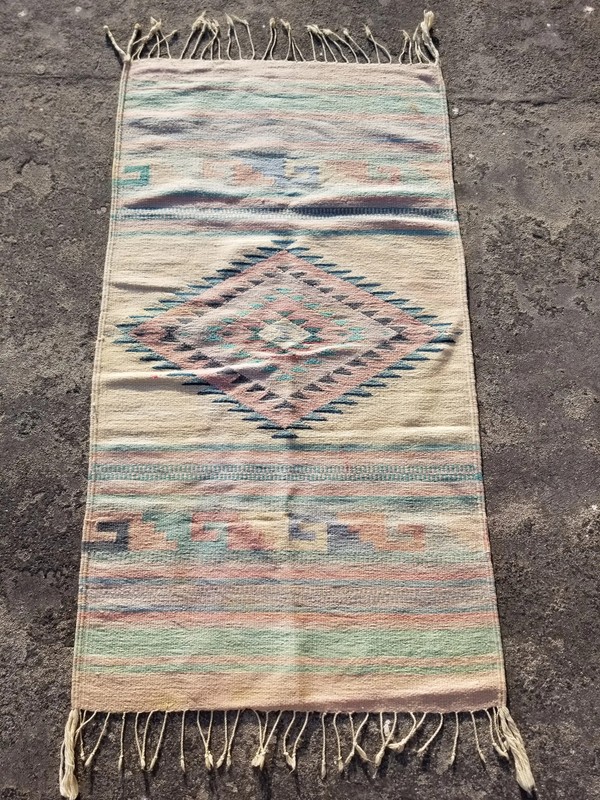Distressed Vintage Traditional Handmade Mexican Wool Multicolor Kilim 4.5x2.5 ft gallery
